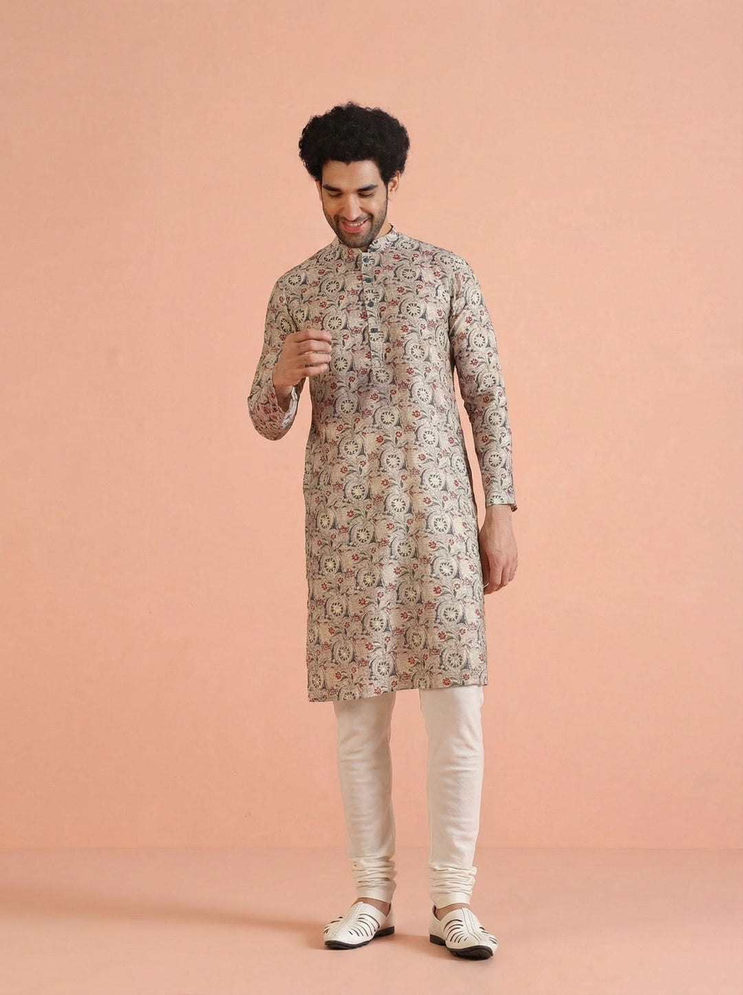 Multicolour Cotton Blend Printed Kurta Churidar Set | SHOBITAM
