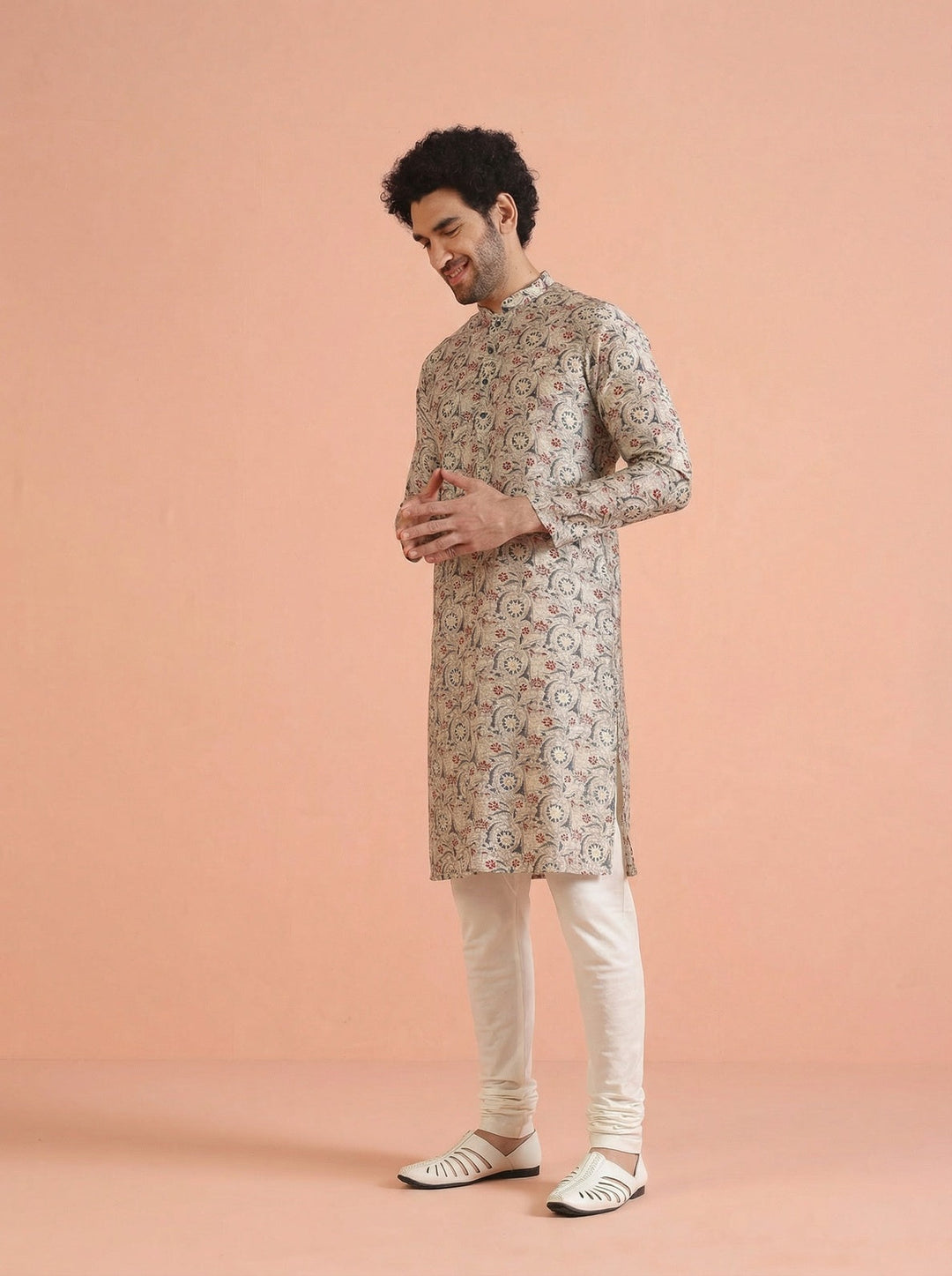 Multicolour Cotton Blend Printed Kurta Churidar Set | SHOBITAM