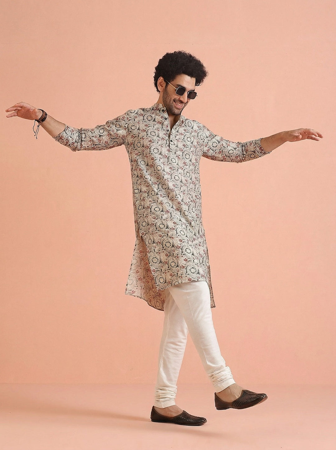 Multicolour Cotton Blend Printed Kurta Churidar Set | SHOBITAM