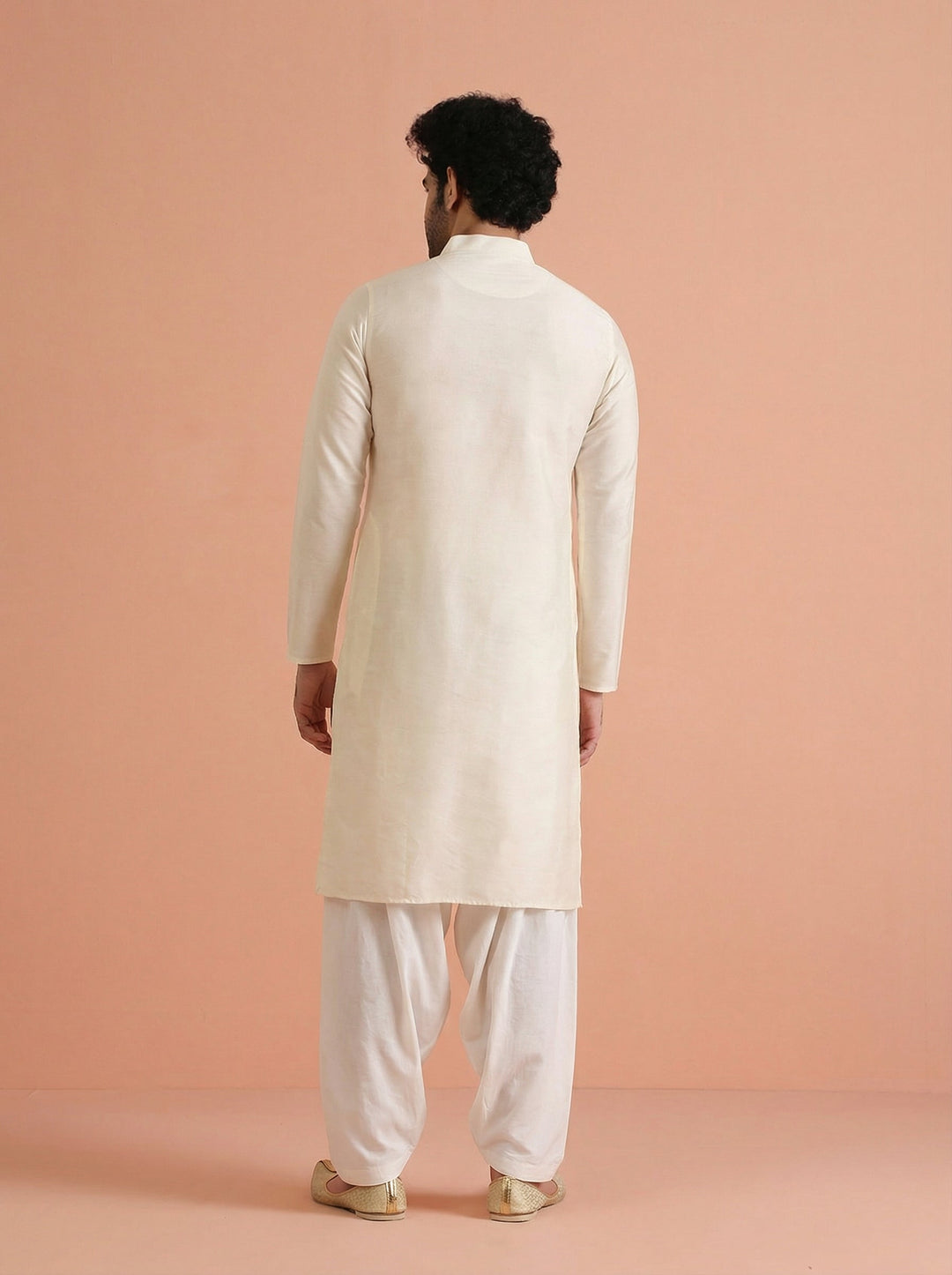 Cream Cotton Blend Solid Kurta Patiyala Set | SHOBITAM