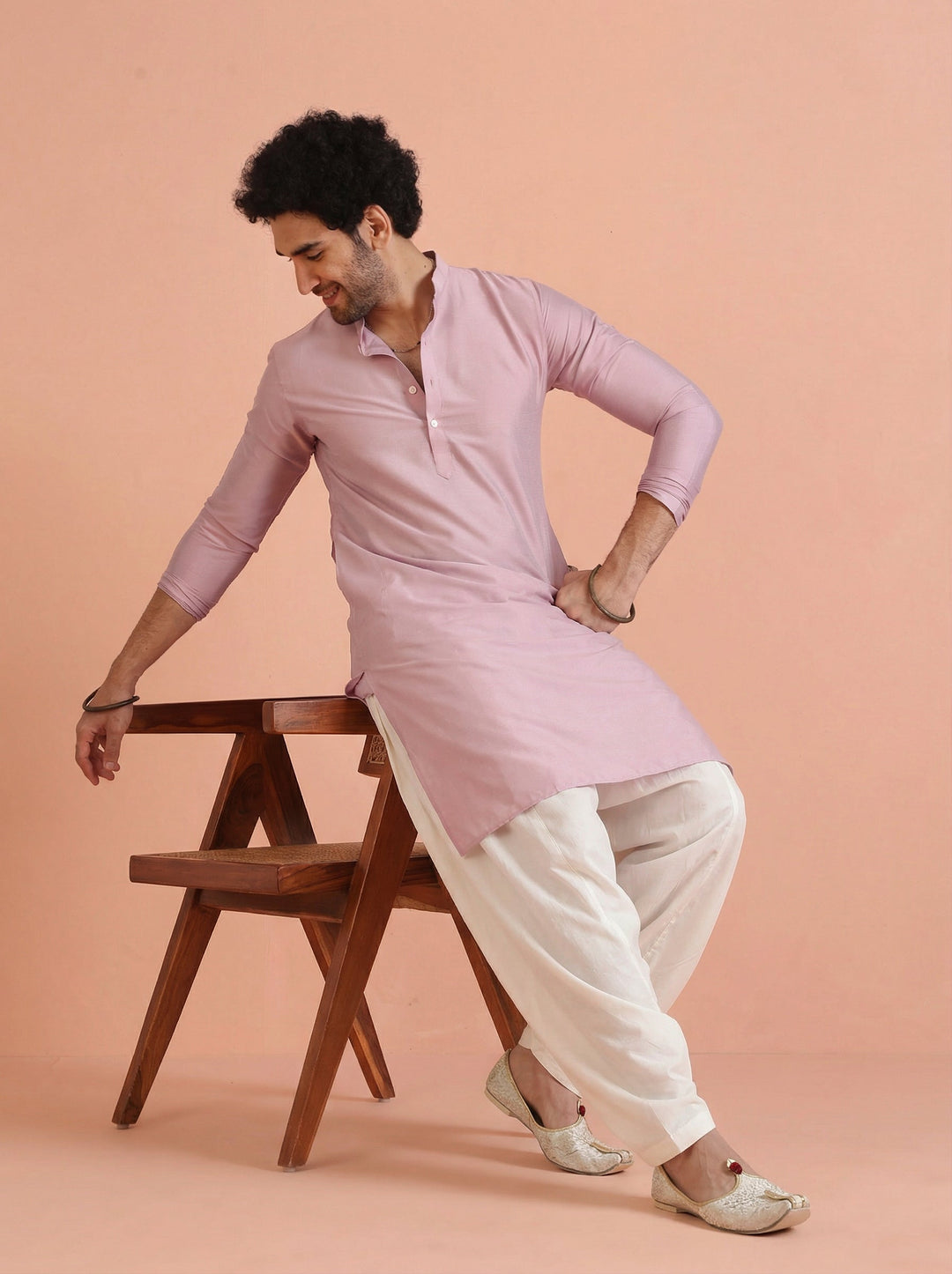 Pink Cotton Blend Solid Kurta Patiyala Set | SHOBITAM