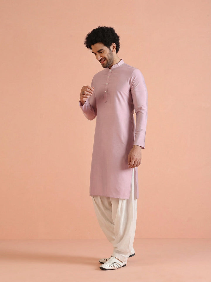Pink Cotton Blend Solid Kurta Patiyala Set | SHOBITAM