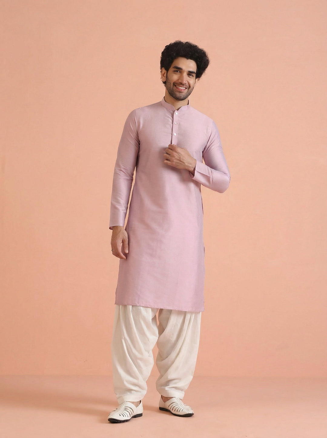 Pink Cotton Blend Solid Kurta Patiyala Set | SHOBITAM