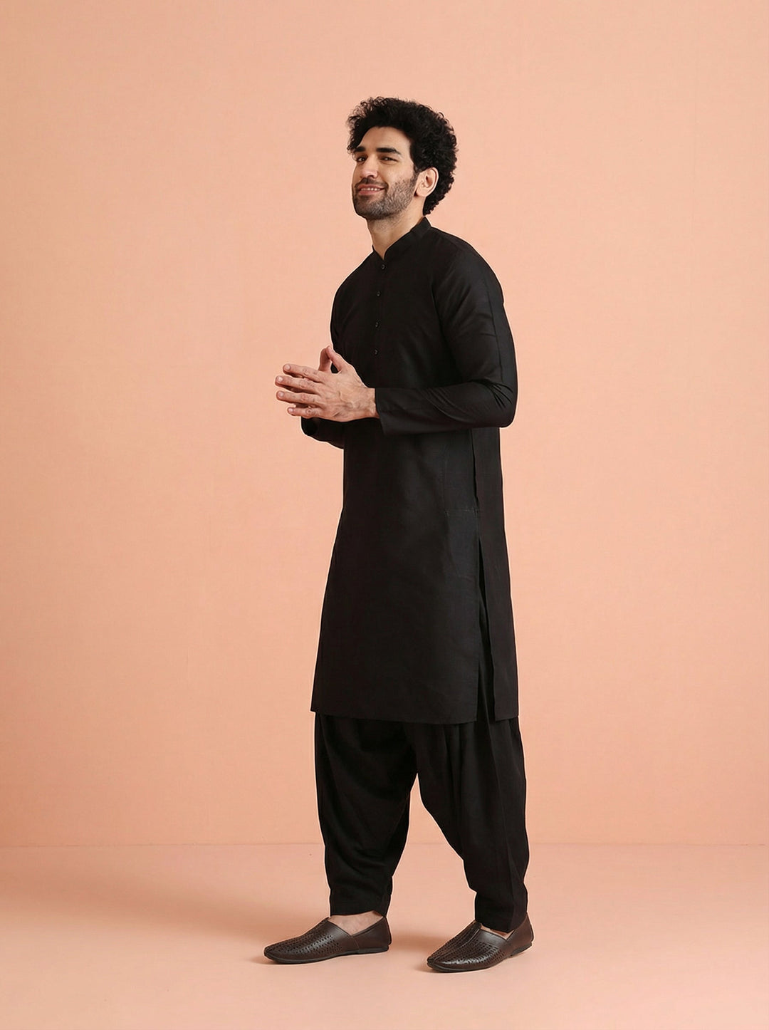Black Cotton Blend Solid Kurta Patiyala Set | SHOBITAM