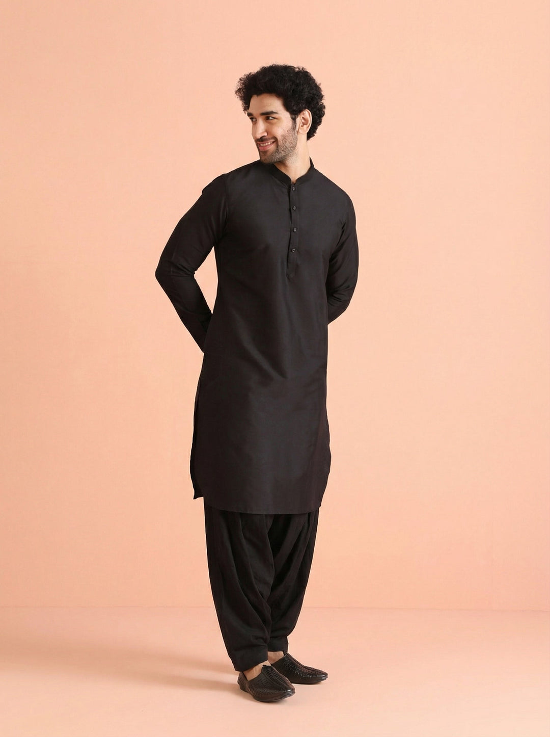 Black Cotton Blend Solid Kurta Patiyala Set | SHOBITAM