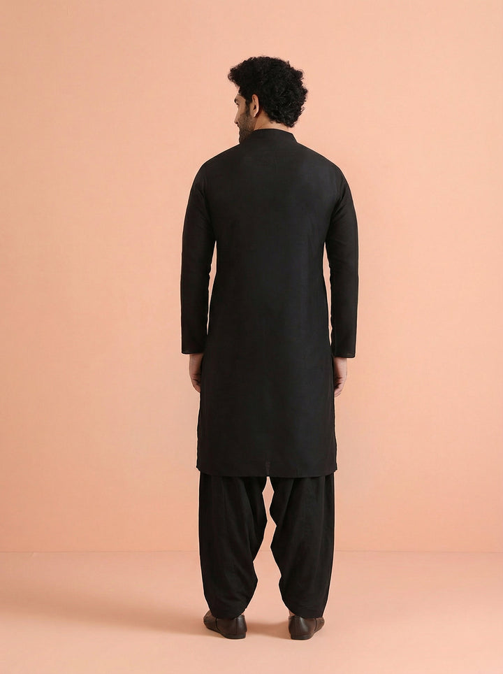 Black Cotton Blend Solid Kurta Patiyala Set | SHOBITAM