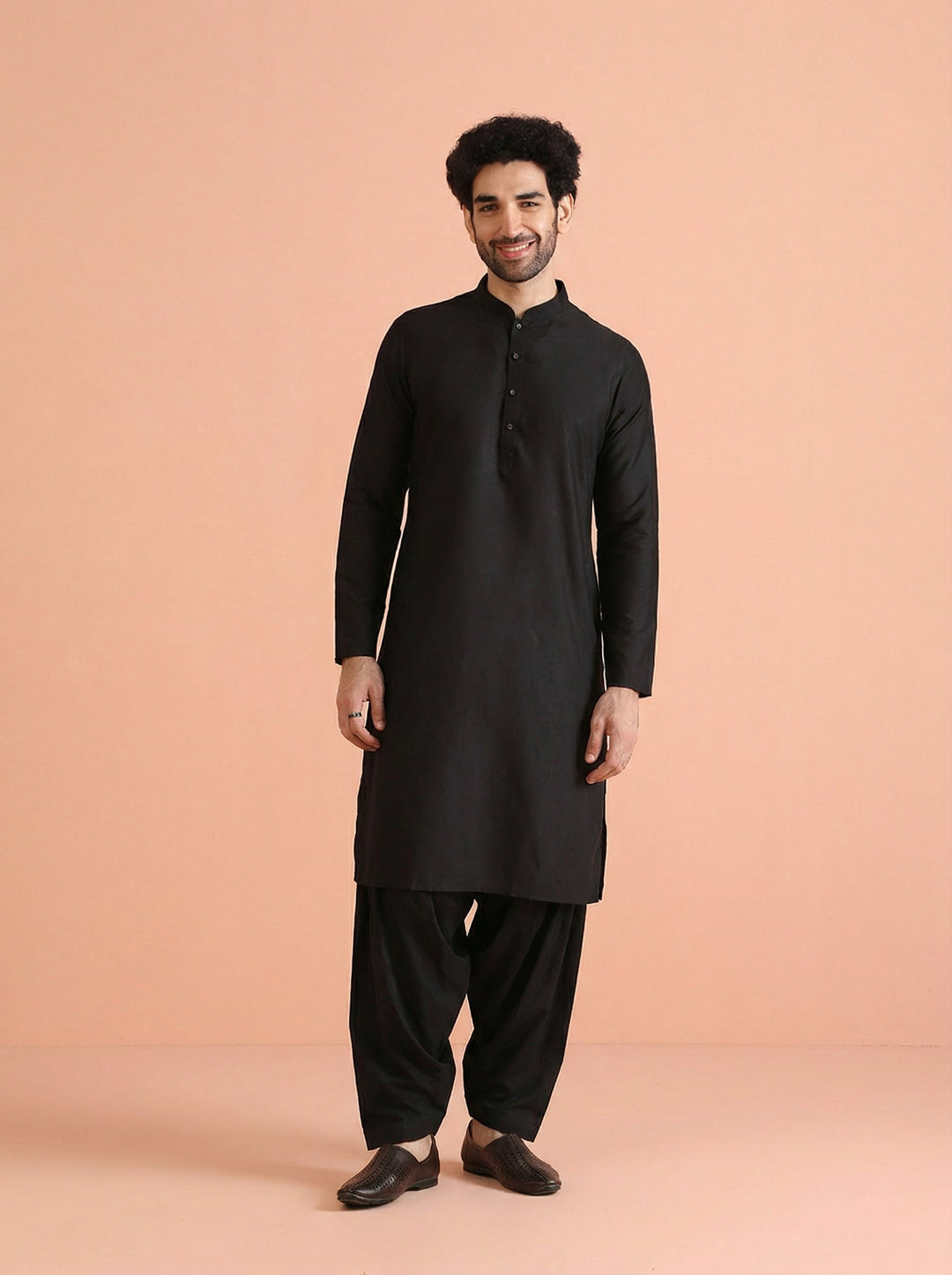 Black Cotton Blend Solid Kurta Patiyala Set | SHOBITAM