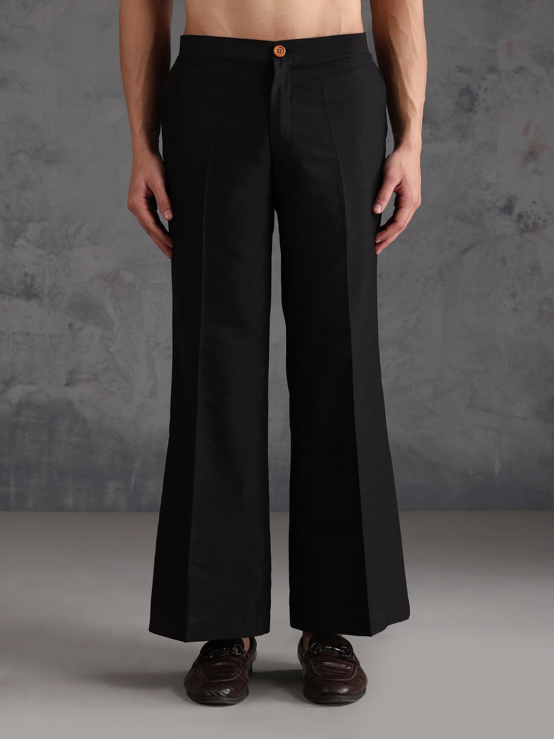 Black Cotton Blend Solid Front Open Mid Kurta Wide Leg Trouser Set | SHOBITAM