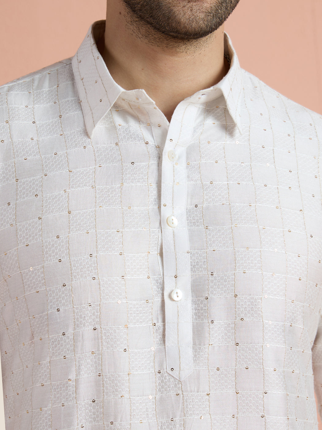 White Viscose Embellished Pathani Kurta For Men | SHOBITAM