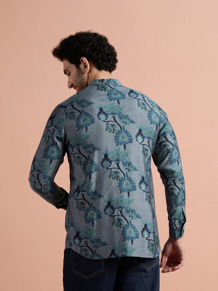 Grey Polyviscose Printed Short Kurta | SHOBITAM