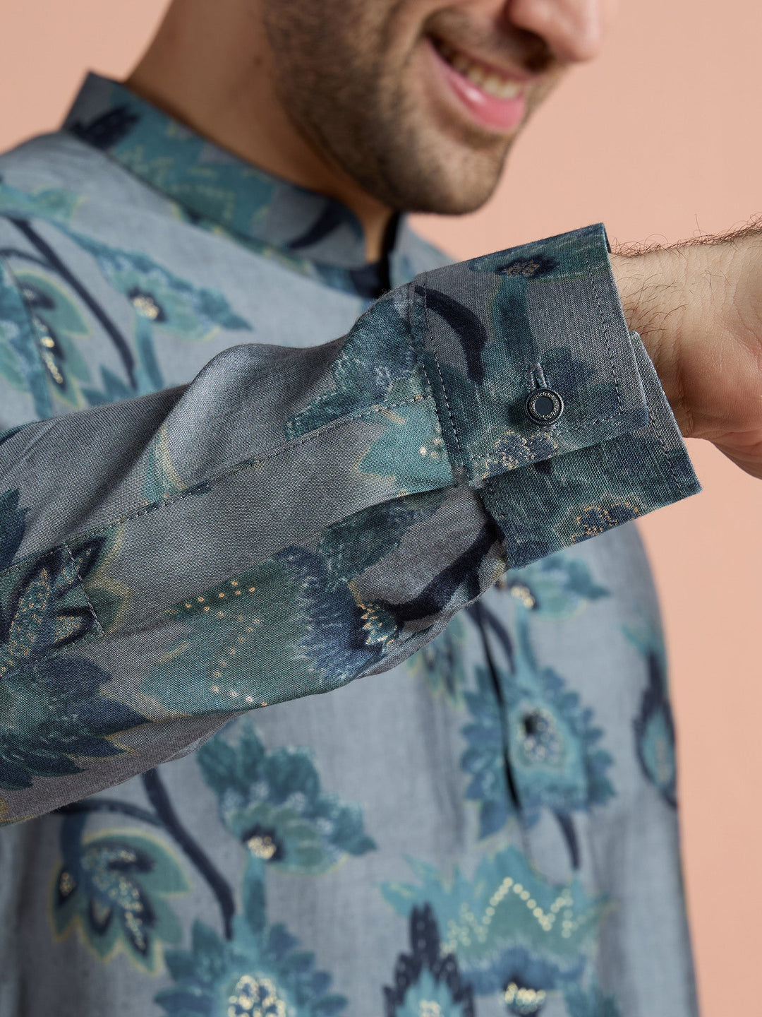 Grey Polyviscose Printed Short Kurta | SHOBITAM