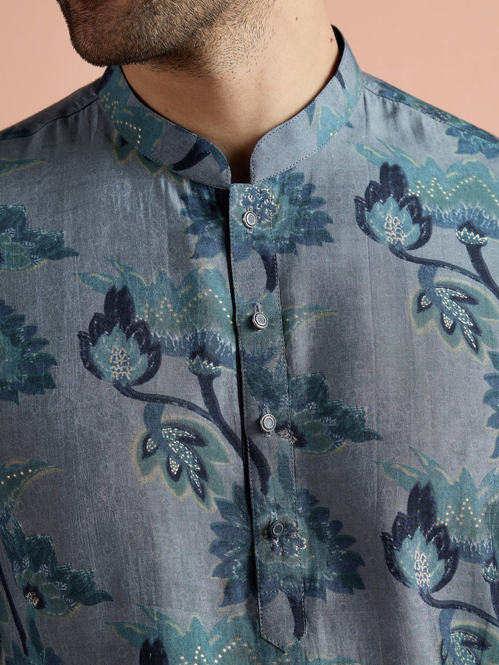 Grey Polyviscose Printed Short Kurta | SHOBITAM