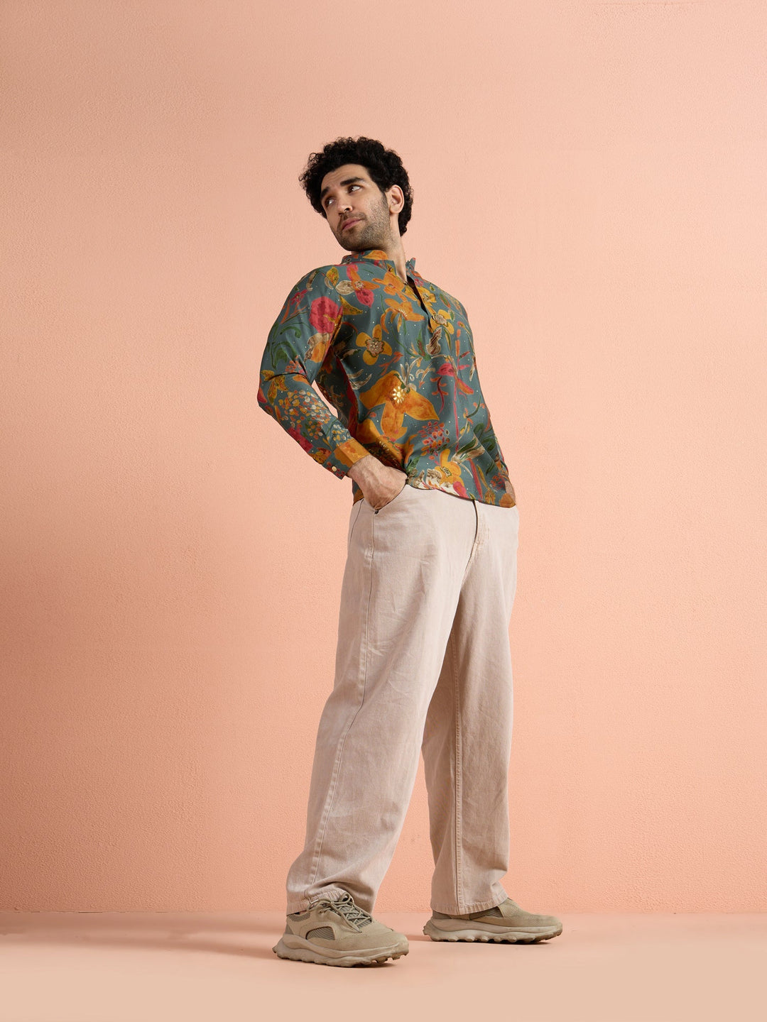 Multi-Color Polyviscose Printed Short Kurta For Men | SHOBITAM