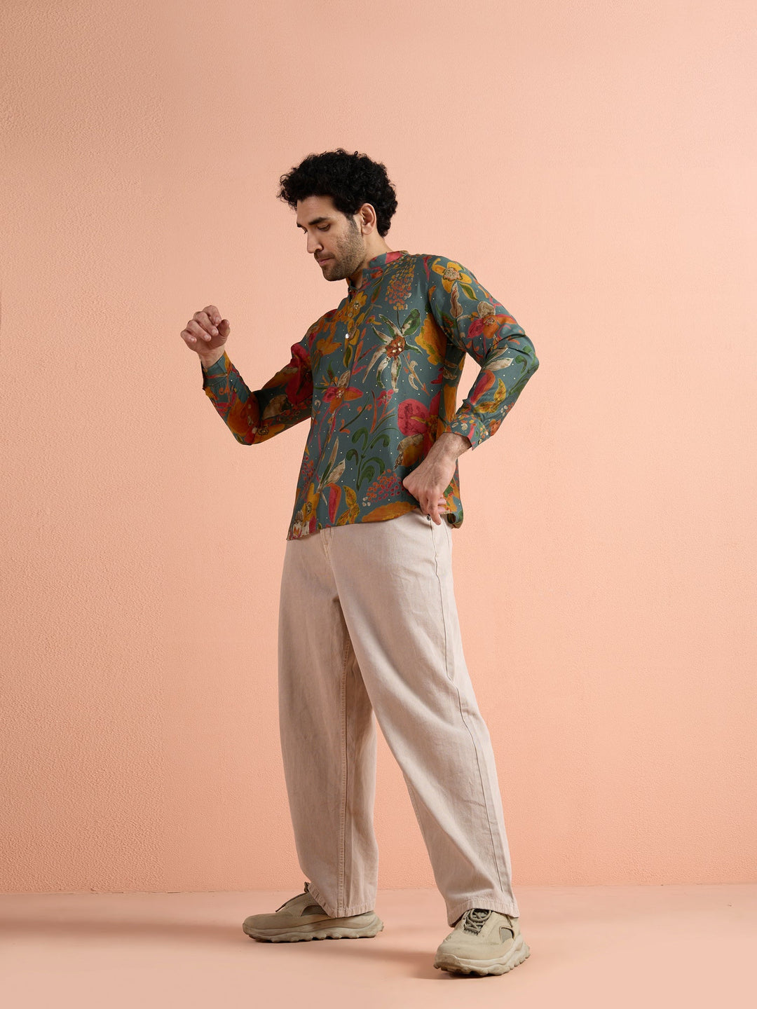 Multi-Color Polyviscose Printed Short Kurta For Men | SHOBITAM