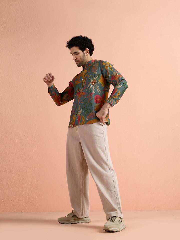 Multi-Color Polyviscose Printed Short Kurta For Men | SHOBITAM