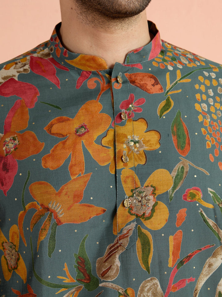 Multi-Color Polyviscose Printed Short Kurta For Men | SHOBITAM