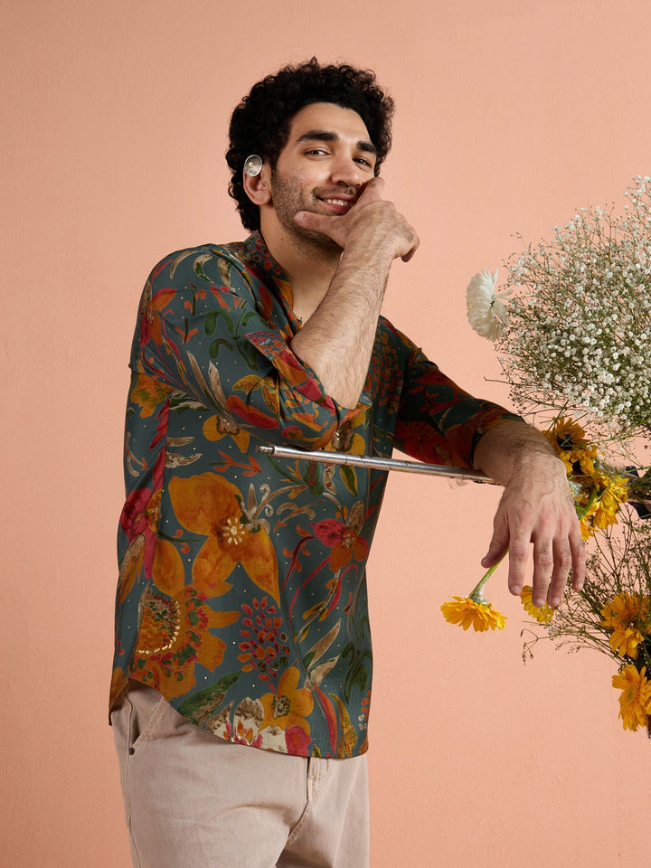 Multi-Color Polyviscose Printed Short Kurta For Men | SHOBITAM