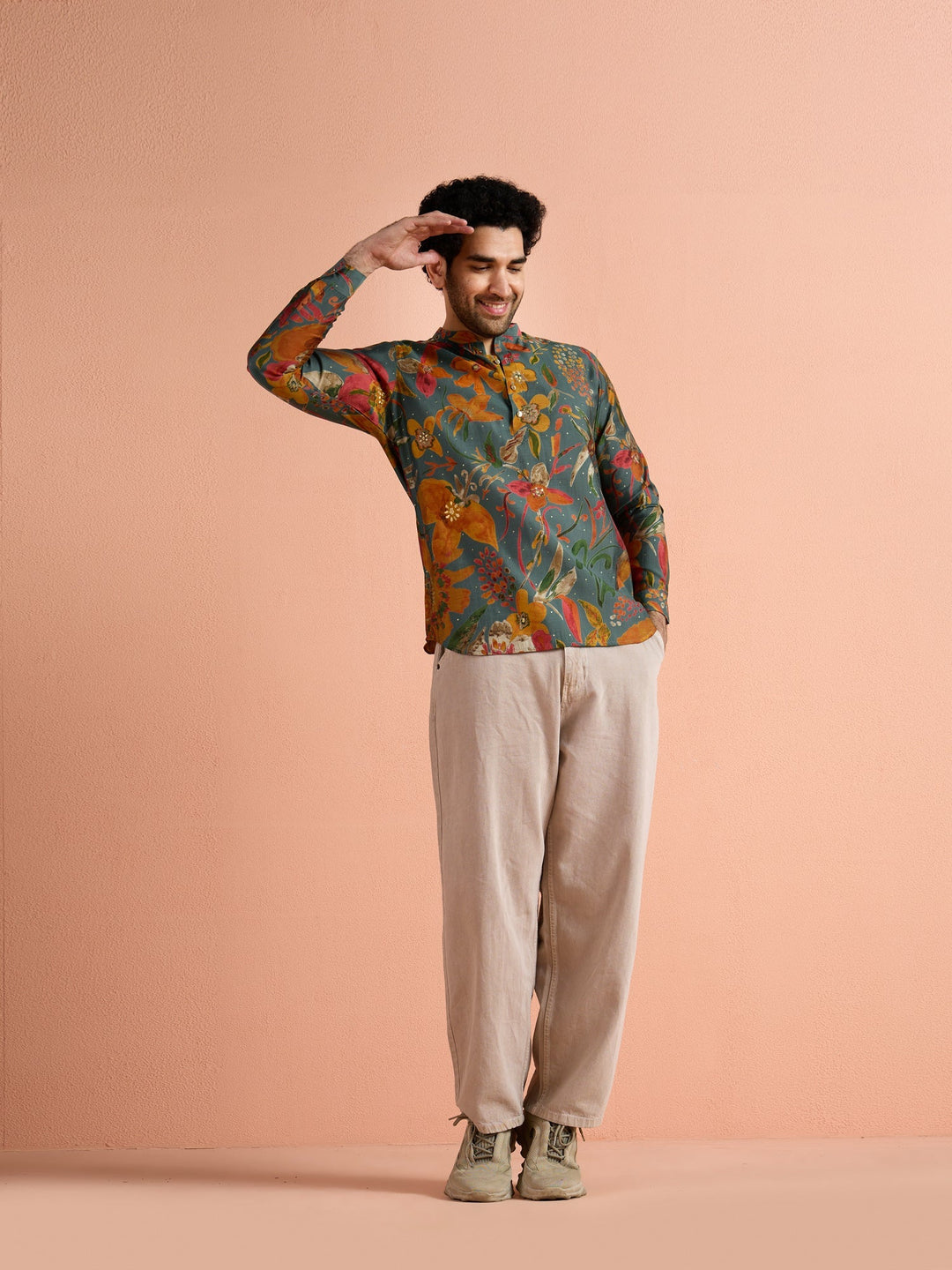 Multi-Color Polyviscose Printed Short Kurta For Men | SHOBITAM