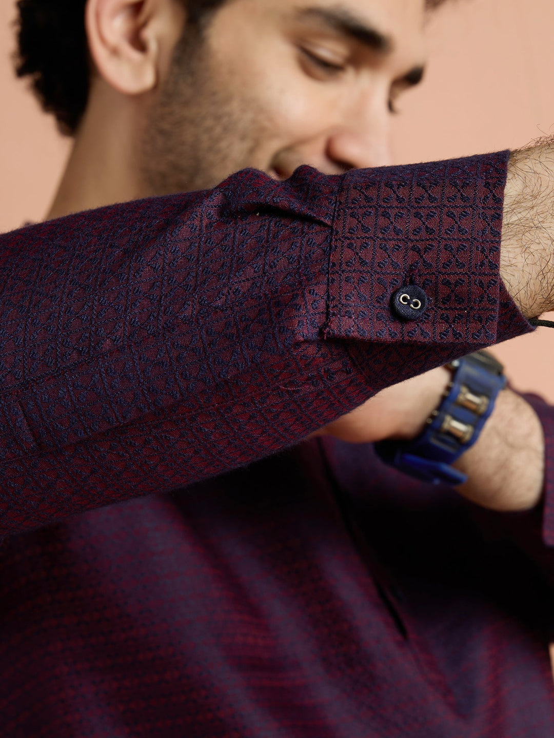Purple Silk Blend Jacquard Short Kurta | SHOBITAM