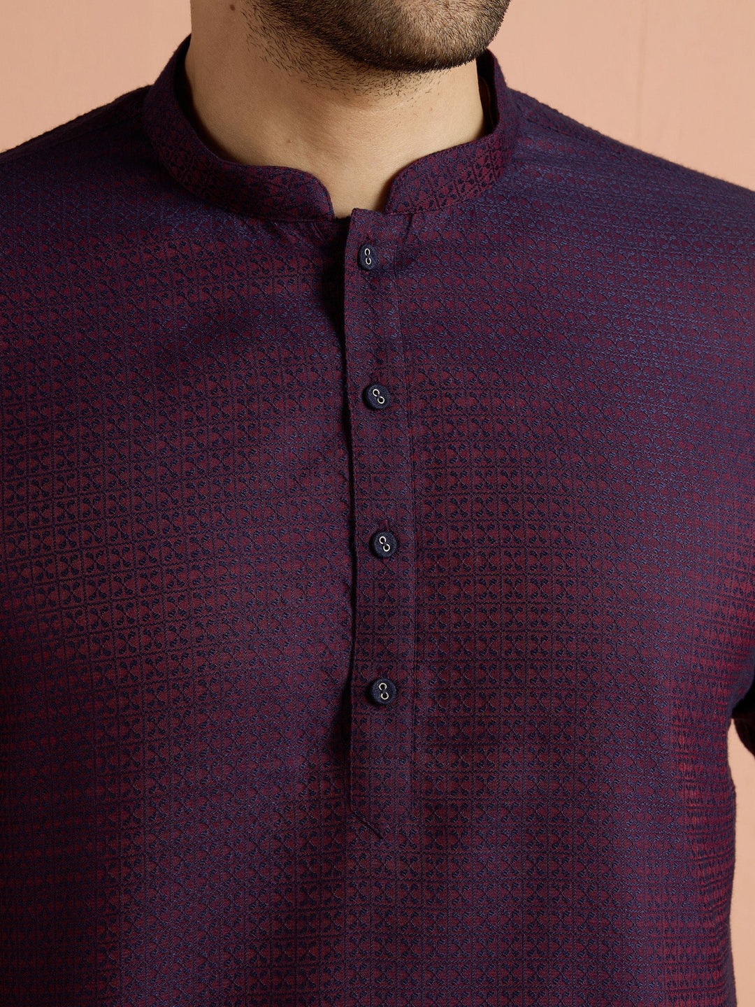 Purple Silk Blend Jacquard Short Kurta | SHOBITAM