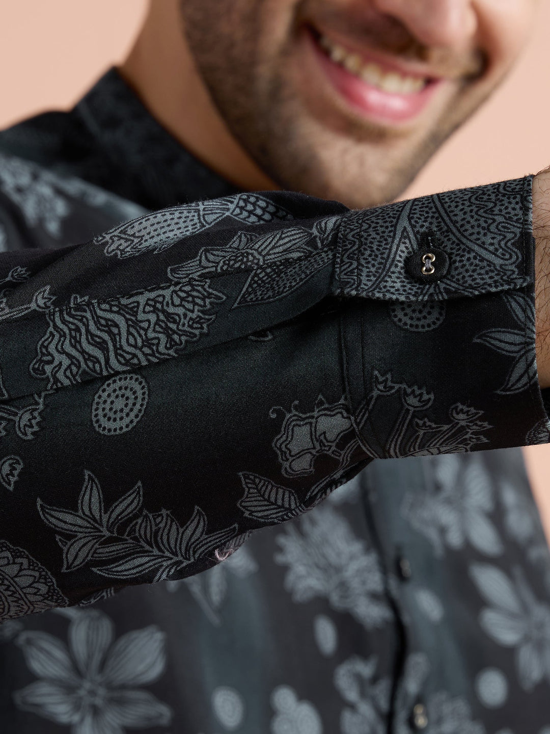 Black Polyviscose Printed Short Kurta | SHOBITAM