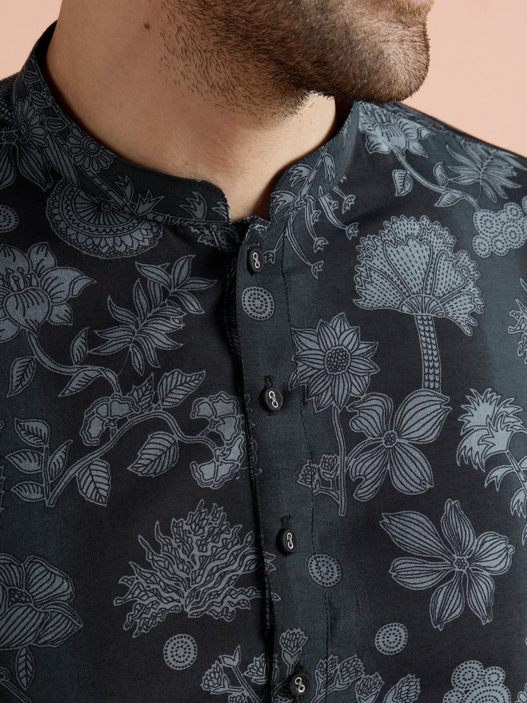 Black Polyviscose Printed Short Kurta | SHOBITAM