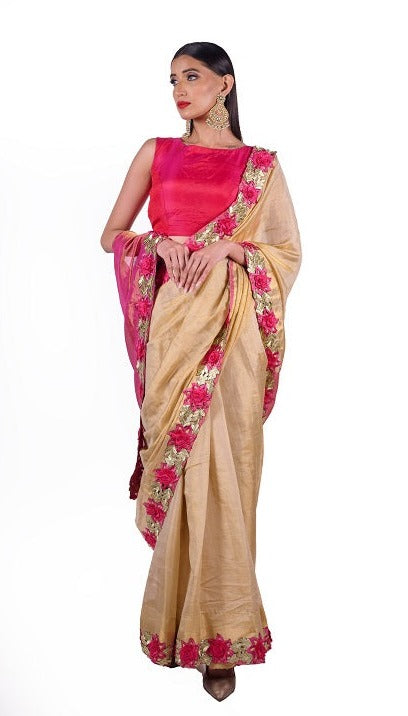 Mia - Designer Handwoven Saree With Floral Work | SILK MARK CERTIFIED | SHOBITAM