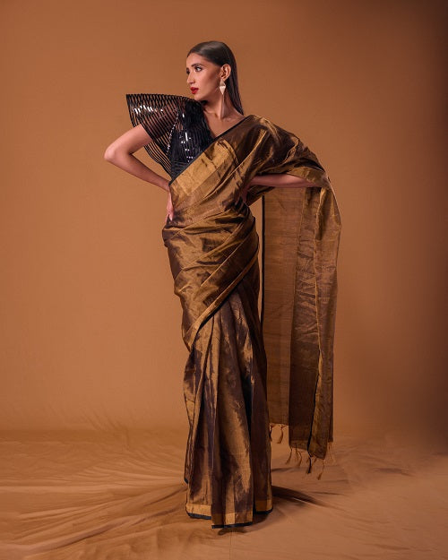Bronze Goddess - Handwoven Tissue Silk Saree | SILK MARK CERTIFIED | SHOBITAM