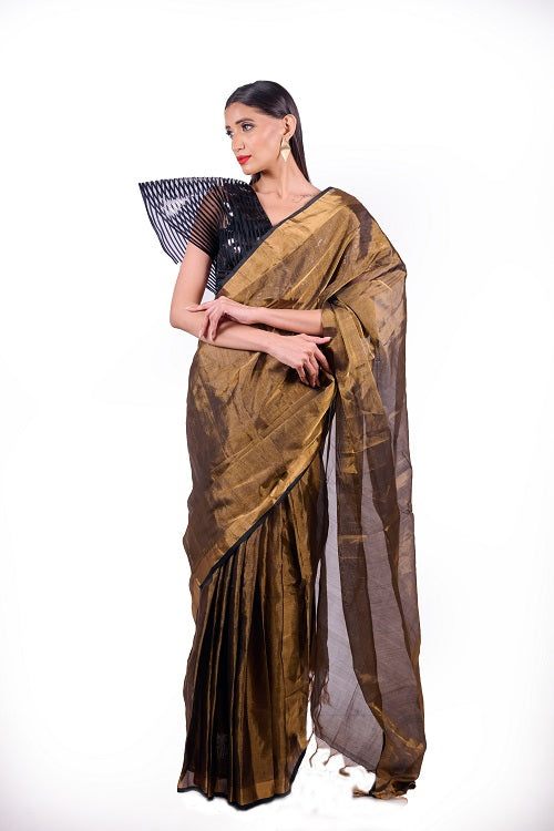 Bronze Goddess - Handwoven Tissue Silk Saree | SILK MARK CERTIFIED | SHOBITAM