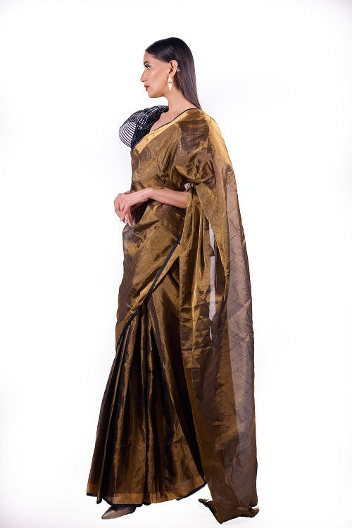 Bronze Goddess - Handwoven Tissue Silk Saree | SILK MARK CERTIFIED | SHOBITAM