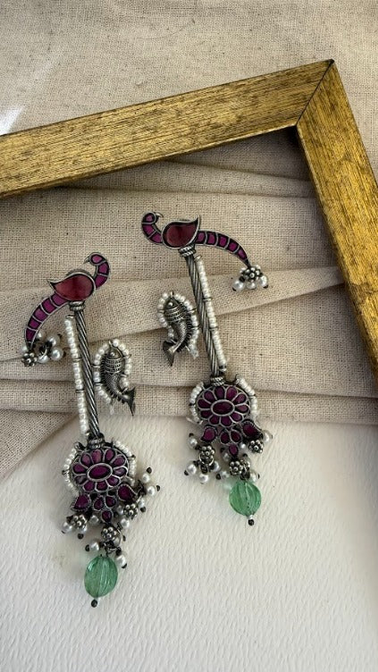 Pink Kanmani Peacock Kundan & Pearl Statement Earrings |SHOBITAM