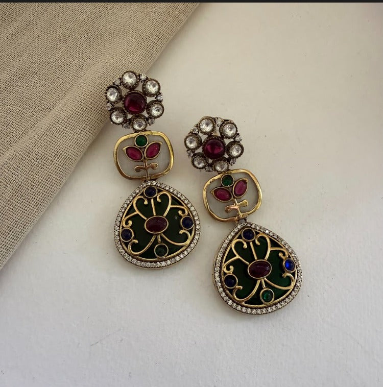 Oorja Multicolor Kundan Stone Danglers |SHOBITAM