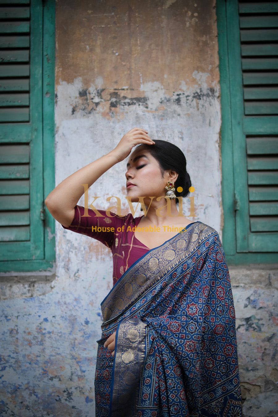 Raaga Ajrakh Saree - Handcrafted On Dola Silk| SHOBITAM