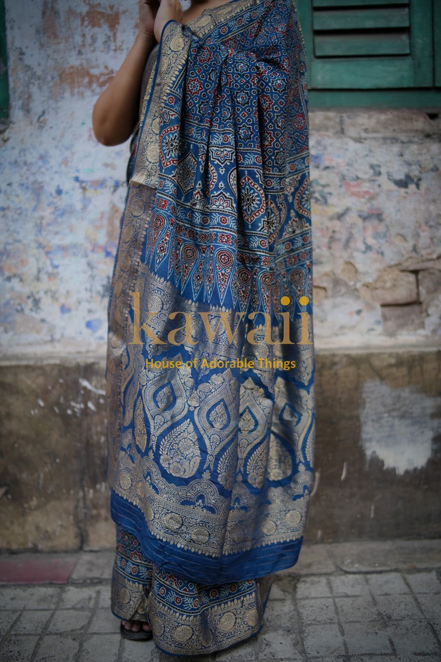Raaga Ajrakh Saree - Handcrafted On Dola Silk| SHOBITAM