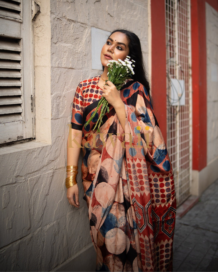 Chandra Ajrakh Saree | SHOBITAM