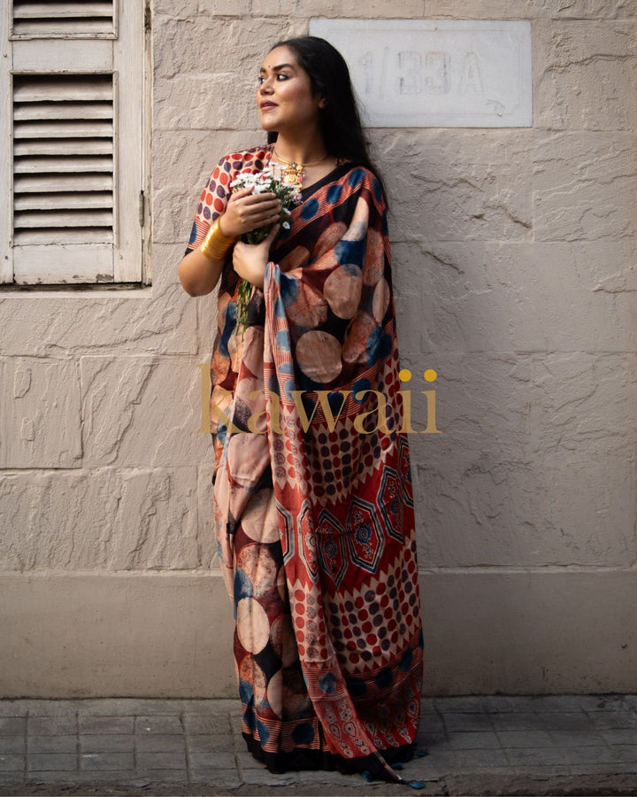Chandra Ajrakh Saree | SHOBITAM