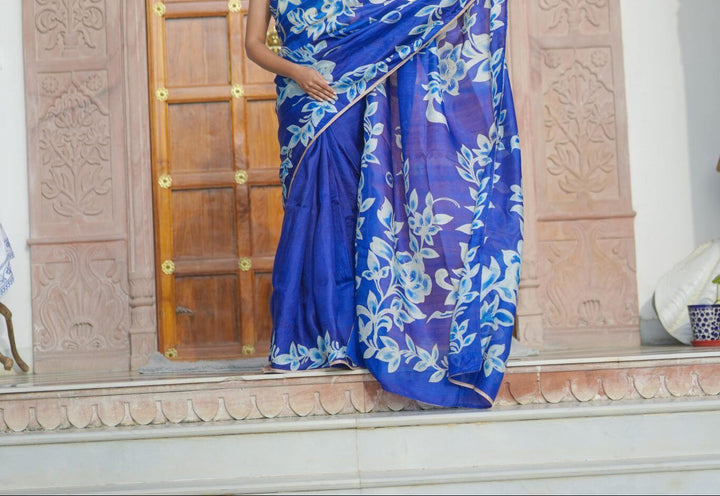Neel Pushp Batik Saree | SILK MARK CERTIFIED | SHOBITAM