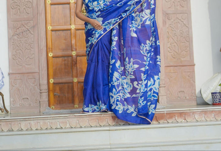 Neel Pushp Batik Saree | SILK MARK CERTIFIED | SHOBITAM