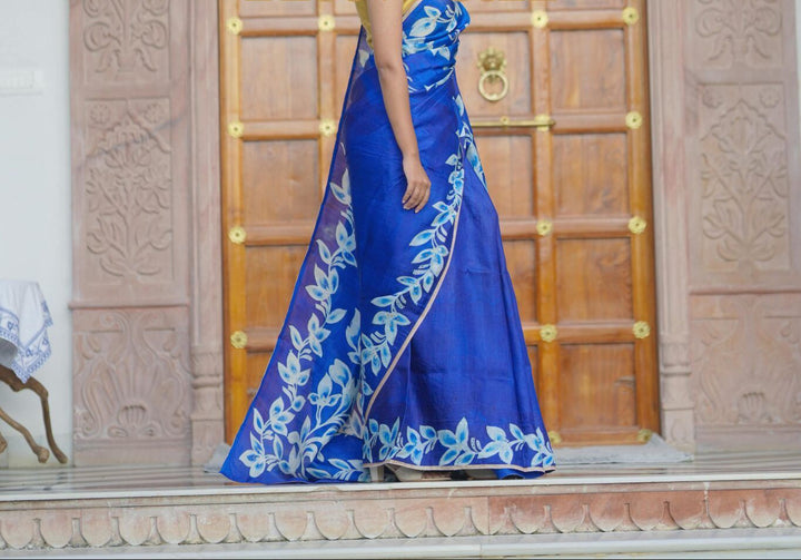 Neel Pushp Batik Saree | SILK MARK CERTIFIED | SHOBITAM