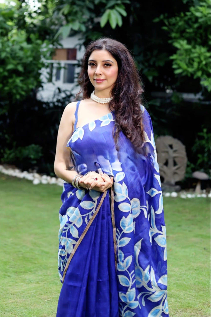 Neel Pushp Batik Saree | SILK MARK CERTIFIED | SHOBITAM
