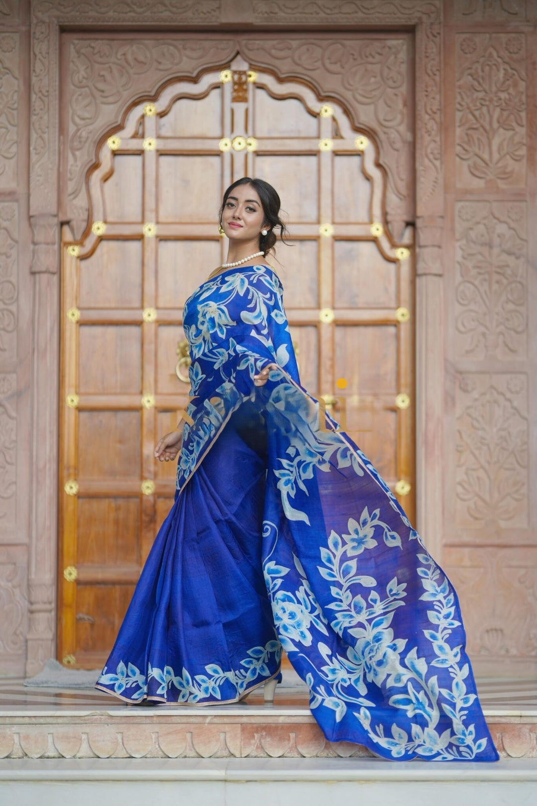 Neel Pushp Batik Saree | SILK MARK CERTIFIED | SHOBITAM
