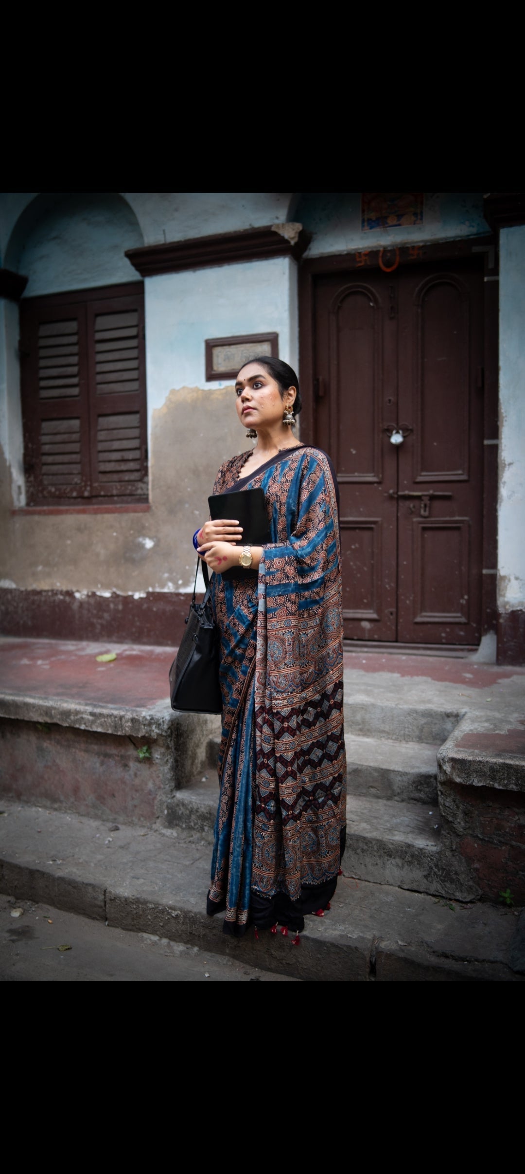Neel Raag Ajrakh Saree - Handcrafted on Modal Silk| SHOBITAM