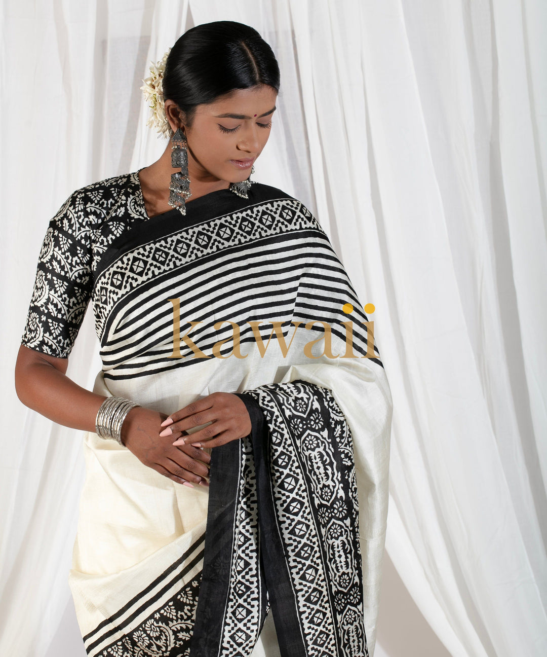 Taarika Handloom Silk Block Print Saree| SHOBITAM