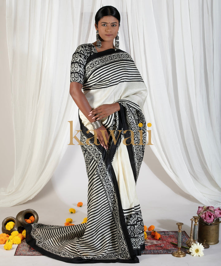Taarika Handloom Silk Block Print Saree| SHOBITAM