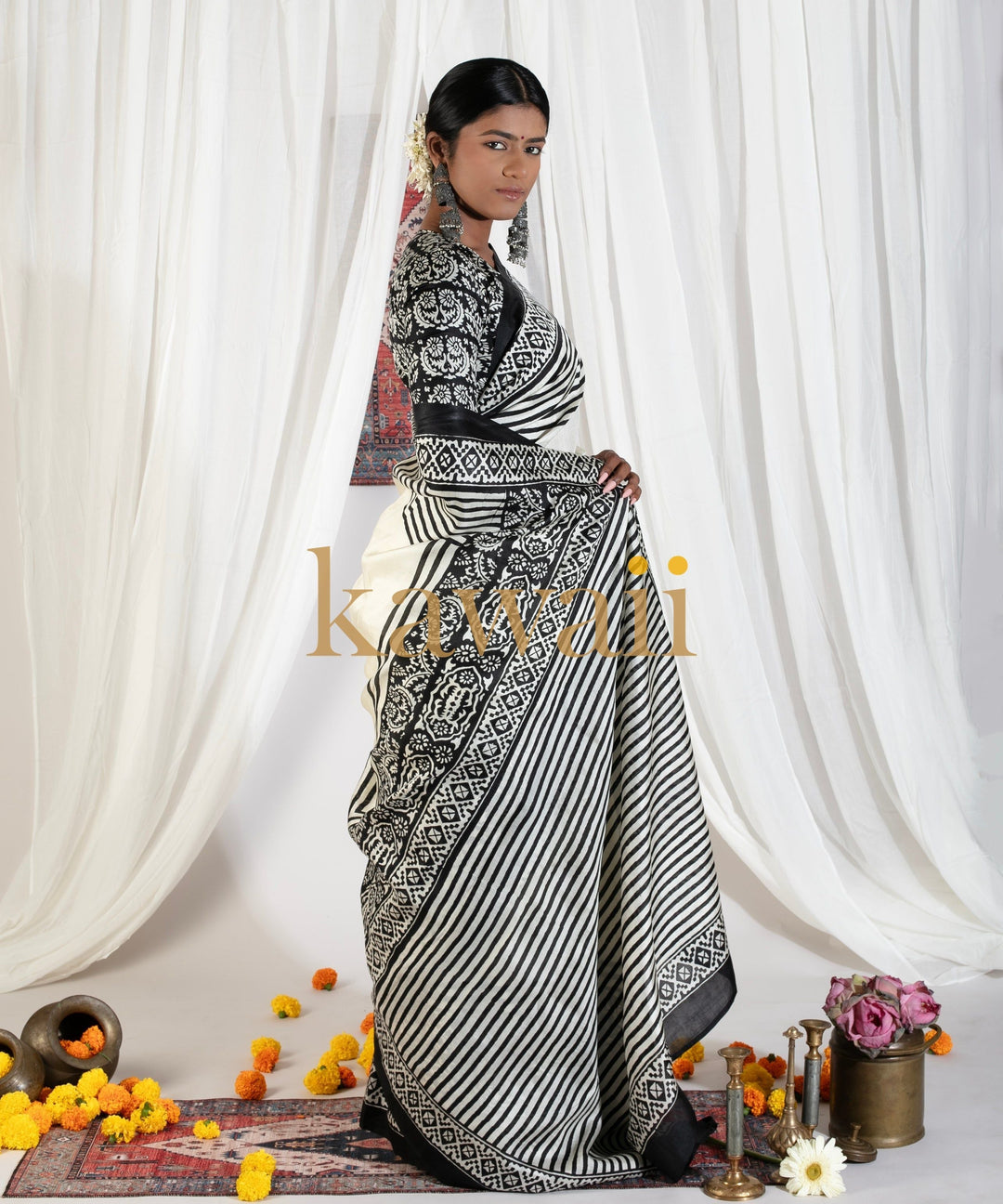 Taarika Handloom Silk Block Print Saree| SHOBITAM