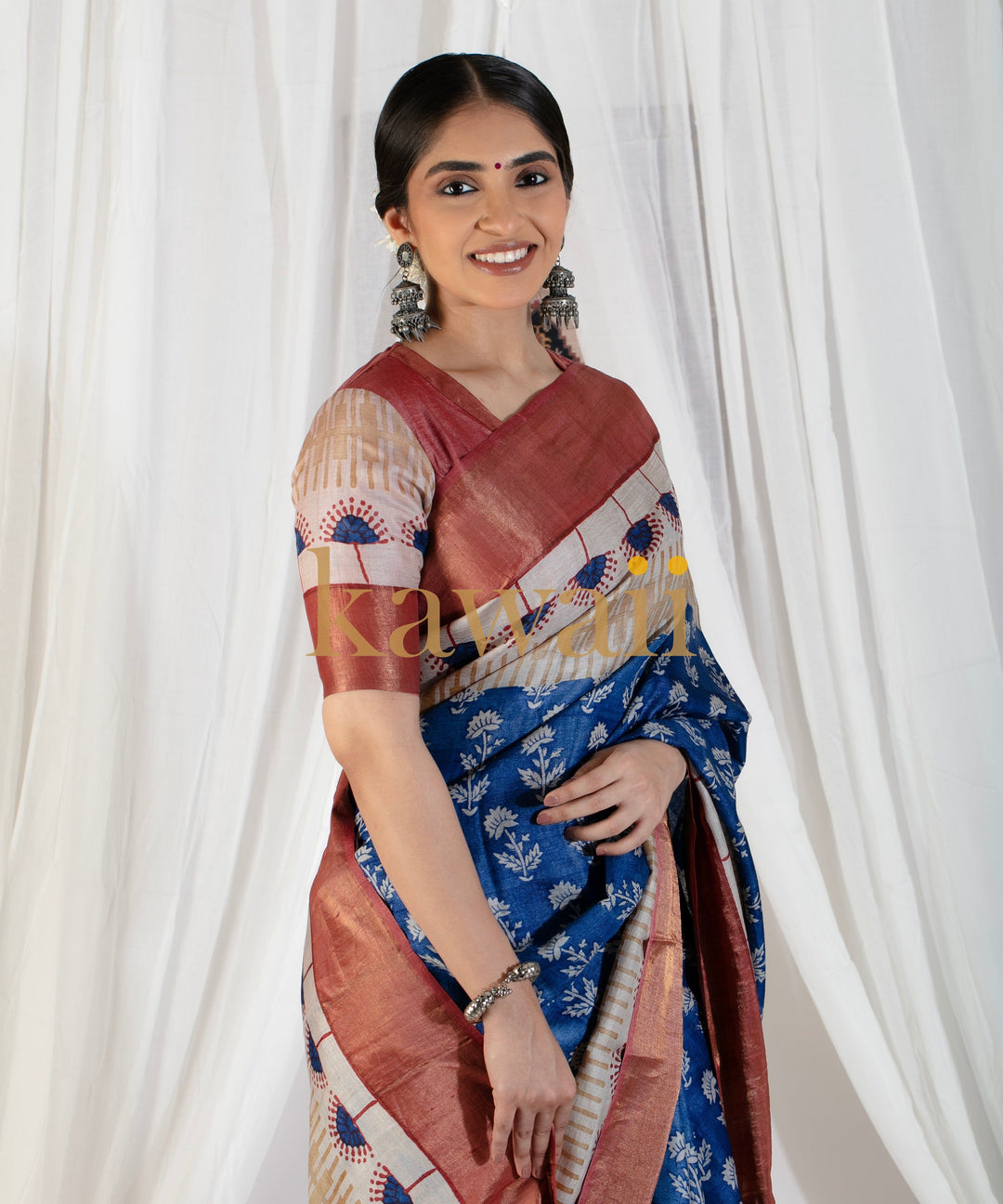 Ambar Tussar Silk Block Print Saree | SILK MARK CERTIFIED | SHOBITAM