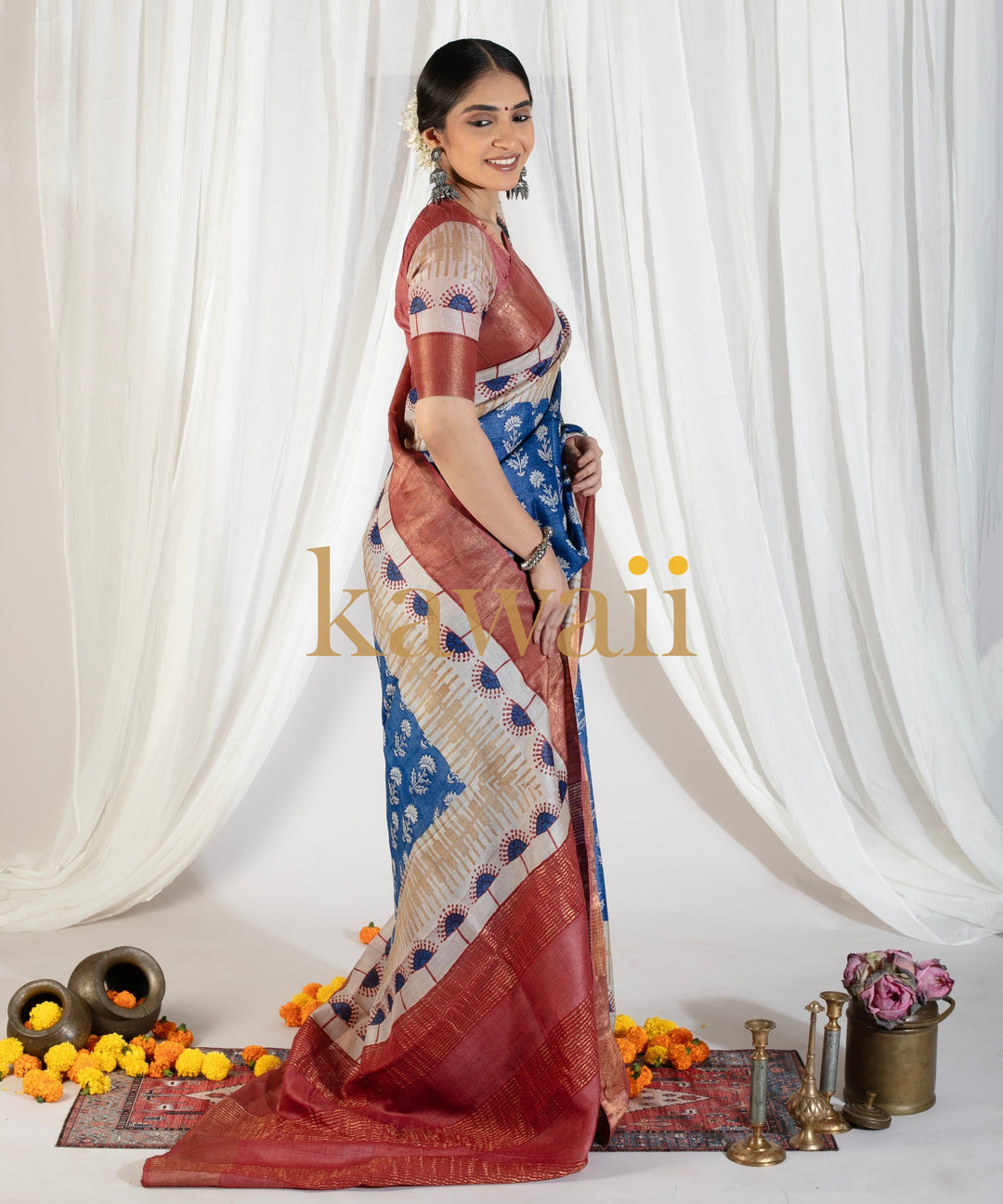 Ambar Tussar Silk Block Print Saree | SILK MARK CERTIFIED | SHOBITAM