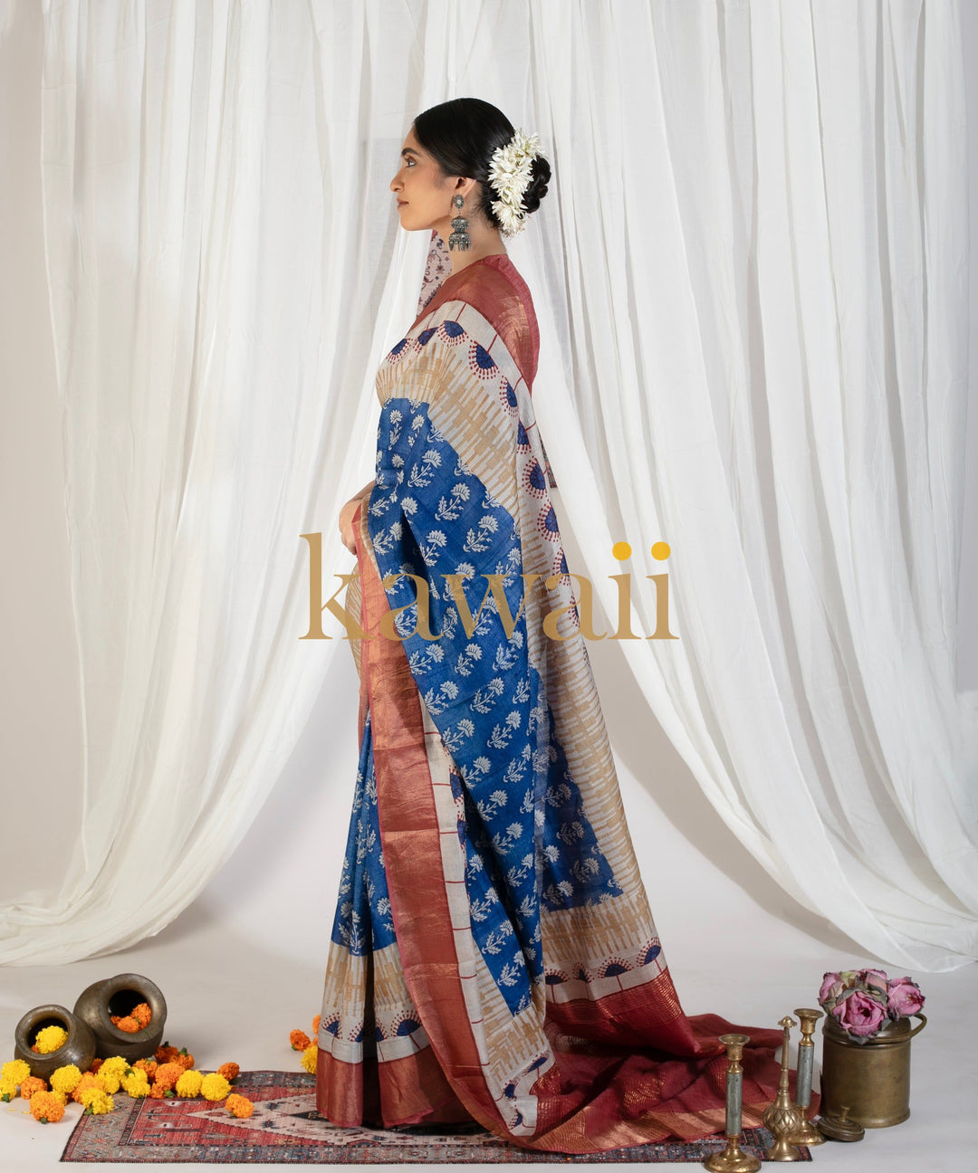 Ambar Tussar Silk Block Print Saree | SILK MARK CERTIFIED | SHOBITAM