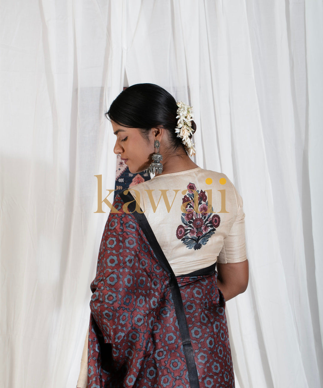 Gulmohar Block Print Tussar Silk Saree | SILK MARK CERTIFIED | SHOBITAM