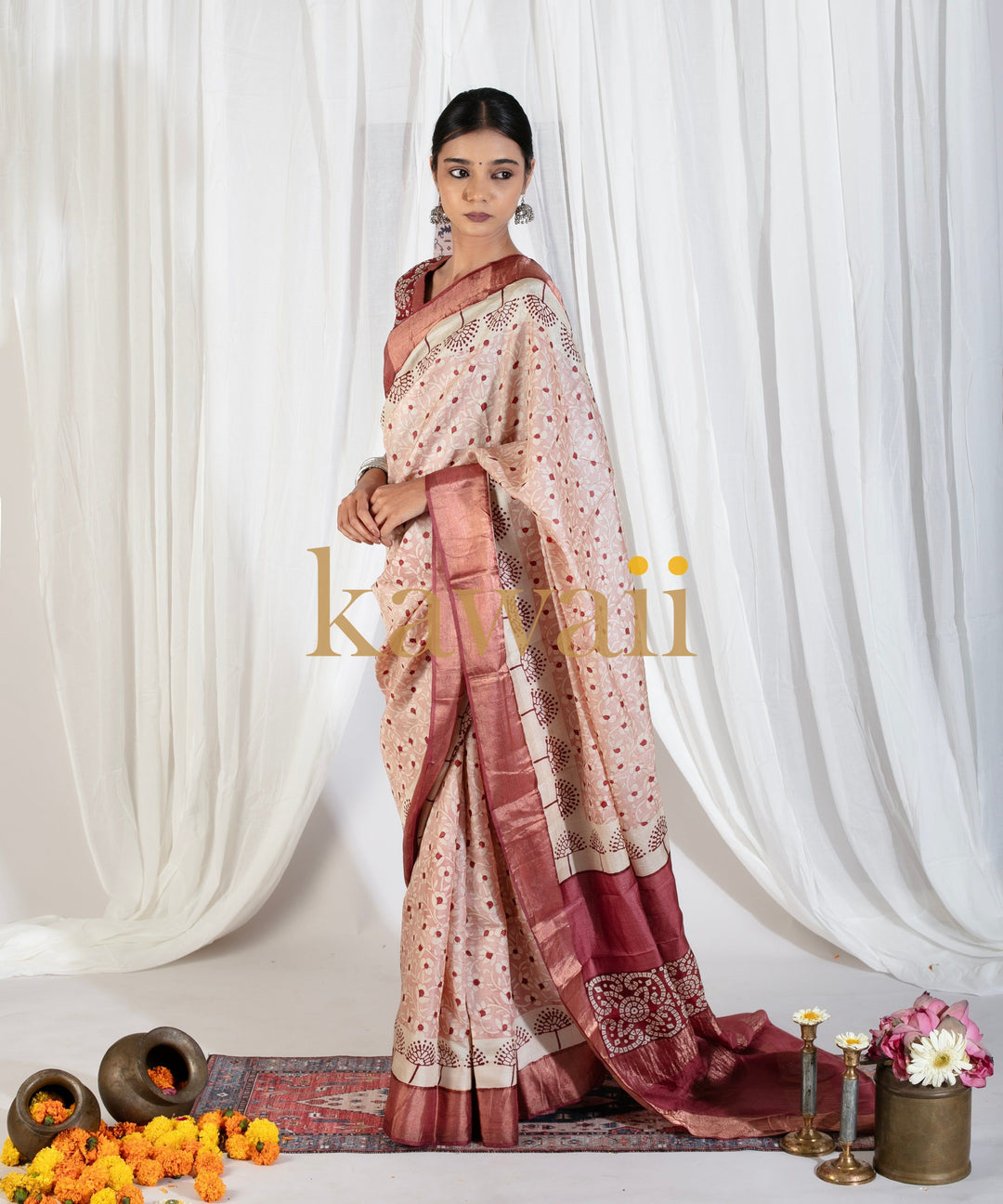 Gulzaar Tussar Silk Block Print Saree | SILK MARK CERTIFIED | SHOBITAM